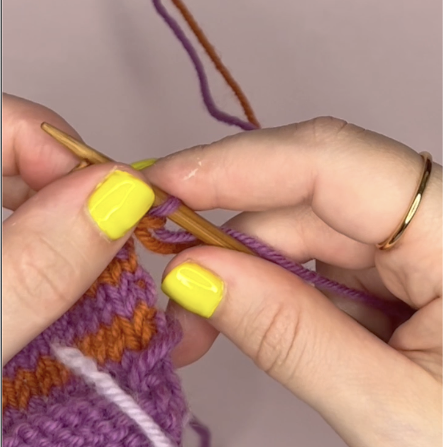 the first stitch knitted sitting on the right needle